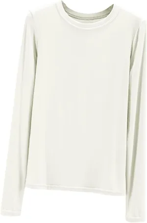 Women's Soft Comfy Pajama Tops Scoop Neck Long Sleeve Sleep Tee Shirt Solid Color Ladies Lounge Tops