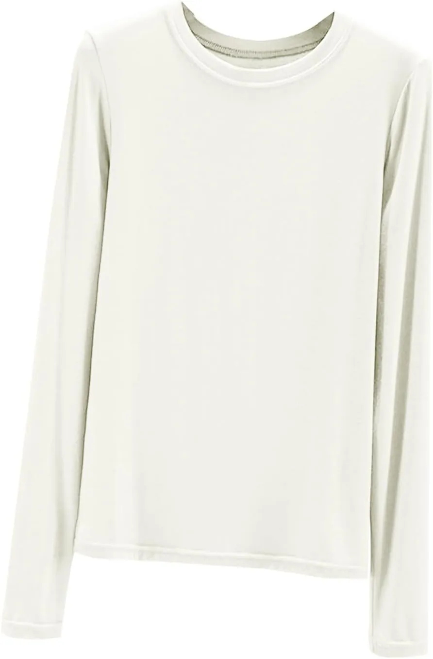 Women's Soft Comfy Pajama Tops Scoop Neck Long Sleeve Sleep Tee Shirt Solid Color Ladies Lounge Tops