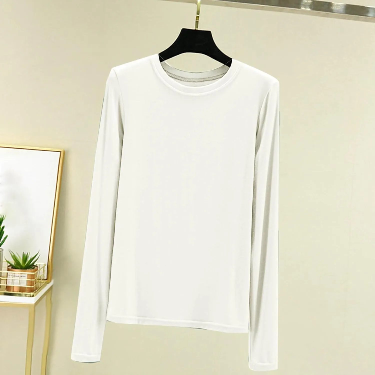 Women's Soft Comfy Pajama Tops Scoop Neck Long Sleeve Sleep Tee Shirt Solid Color Ladies Lounge Tops