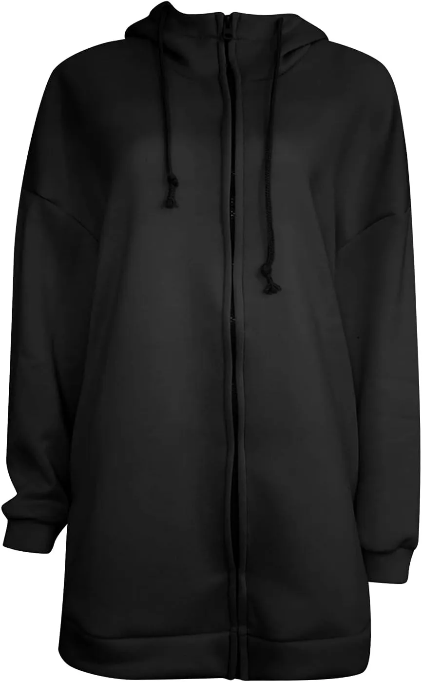 Women's Solid Color Hoodie Zip Up Long Sleeve Hooded Sweatshirts with Pockets Fall Winter Thin Long Coat Tops