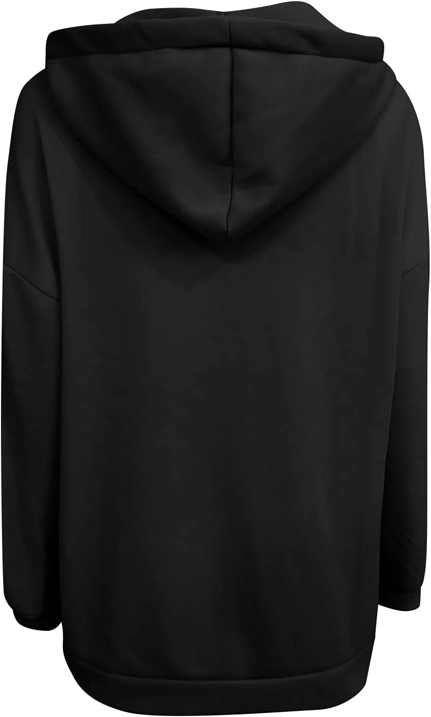 Women's Solid Color Hoodie Zip Up Long Sleeve Hooded Sweatshirts with Pockets Fall Winter Thin Long Coat Tops