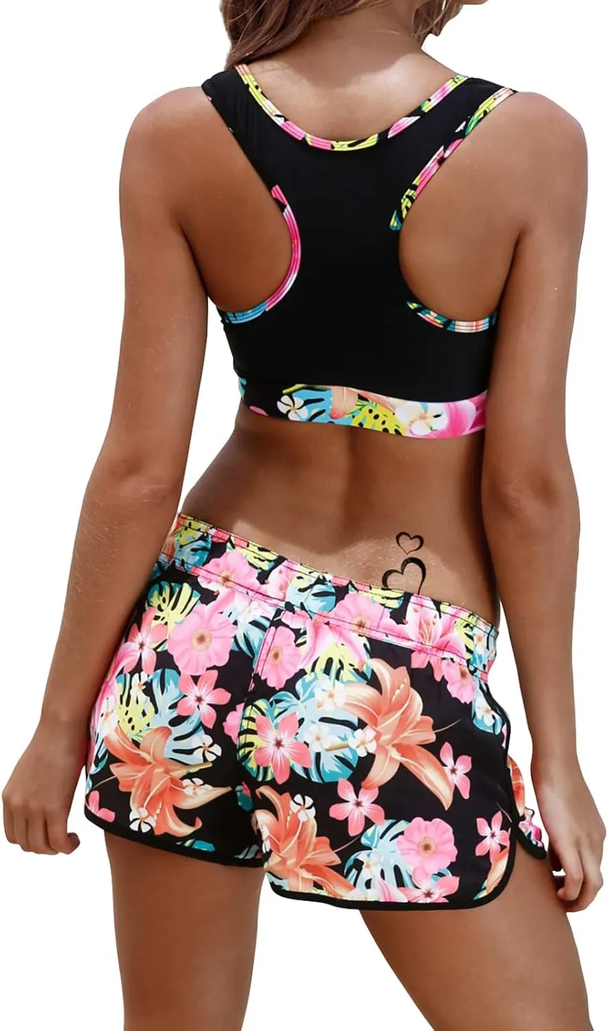 Womens Sport Two Piece Swimsuits Racerback Tops Boyshort Bottom