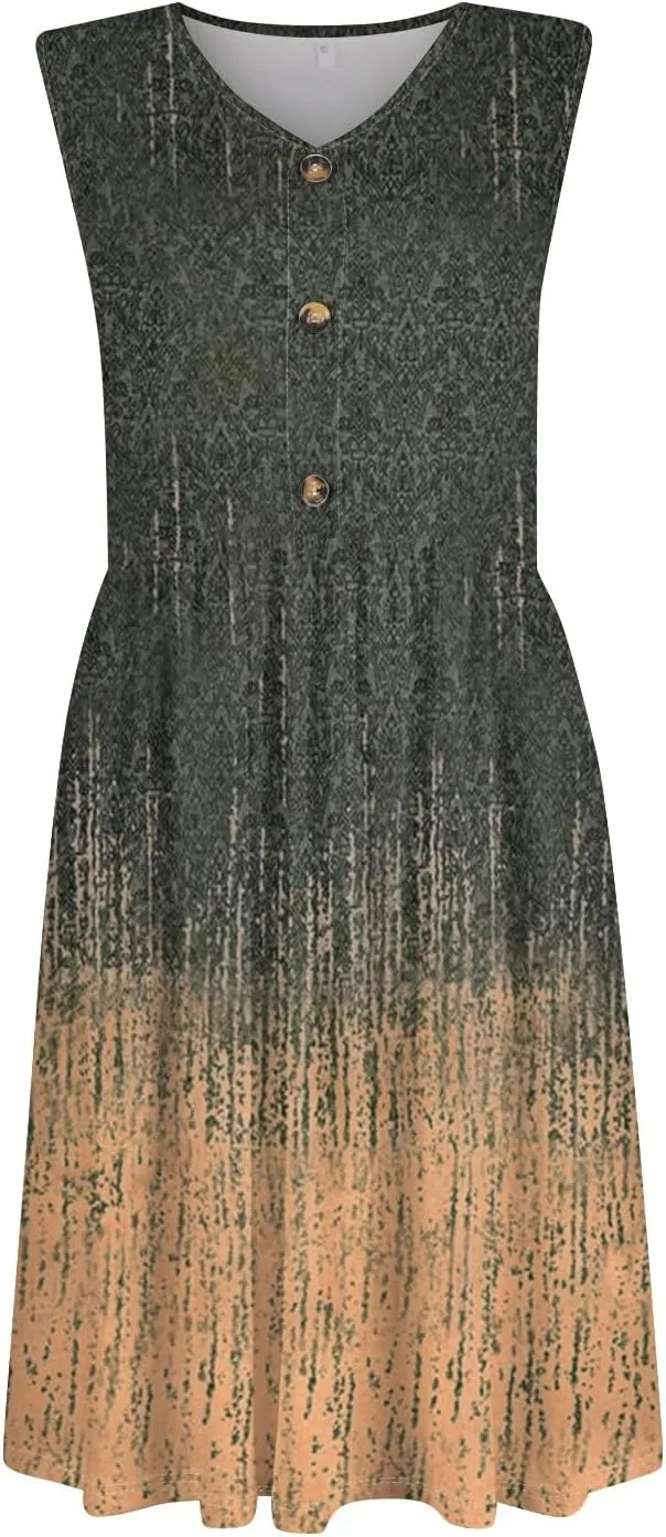 Womens Summer Dresses 2025 Sleeveless Trendy Boho Tank Dress Midi Floral Beach Vacation Sundresses with Pockets