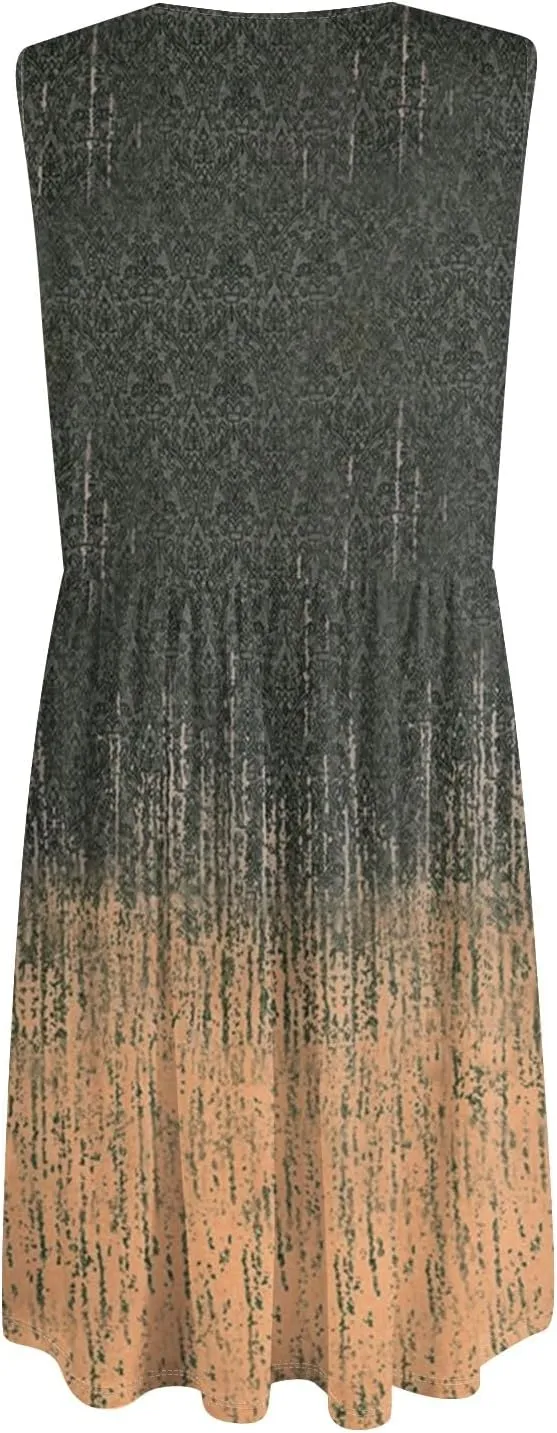 Womens Summer Dresses 2025 Sleeveless Trendy Boho Tank Dress Midi Floral Beach Vacation Sundresses with Pockets