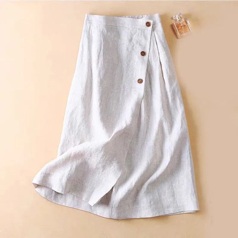 Women's Summer/Autumn Multicolor Cotton Linen Skirt