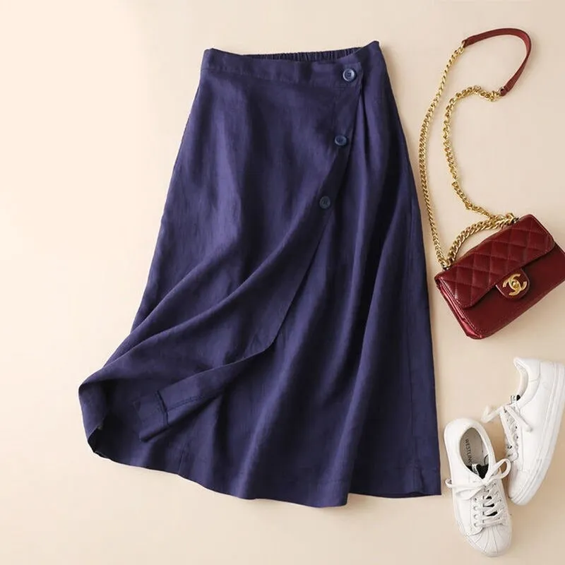 Women's Summer/Autumn Multicolor Cotton Linen Skirt