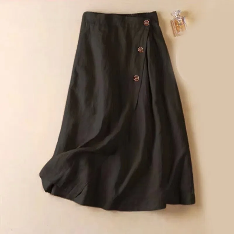 Women's Summer/Autumn Multicolor Cotton Linen Skirt