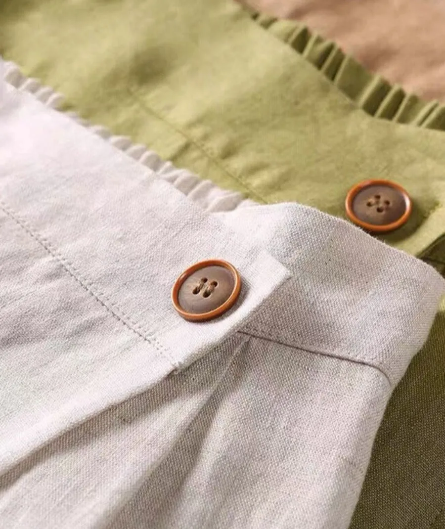 Women's Summer/Autumn Multicolor Cotton Linen Skirt
