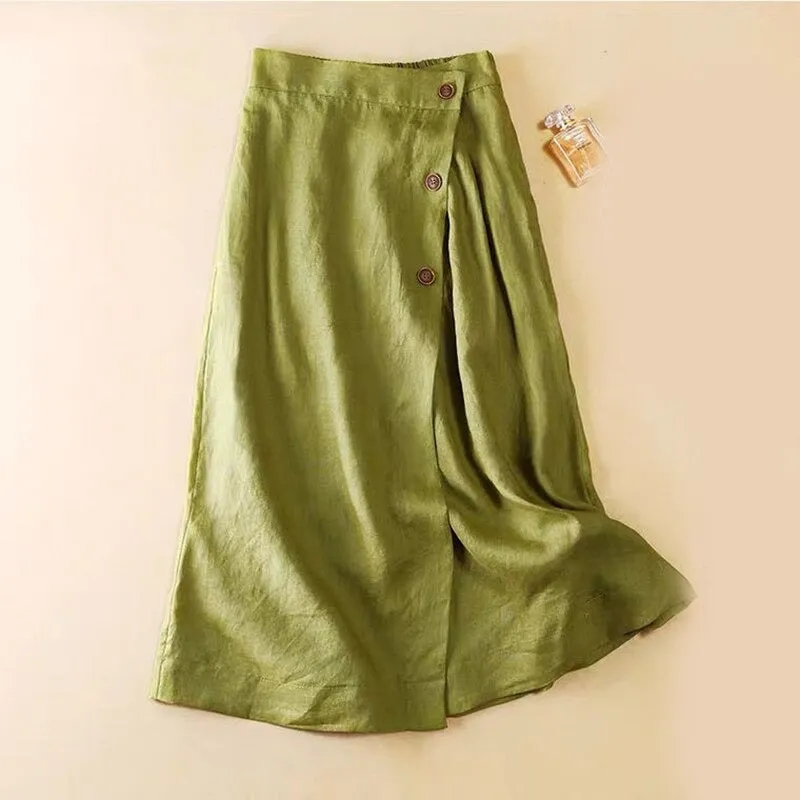 Women's Summer/Autumn Multicolor Cotton Linen Skirt