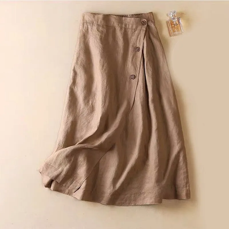 Women's Summer/Autumn Multicolor Cotton Linen Skirt