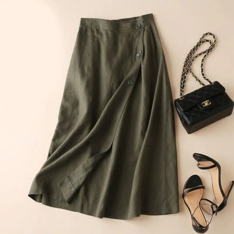 Women's Summer/Autumn Multicolor Cotton Linen Skirt