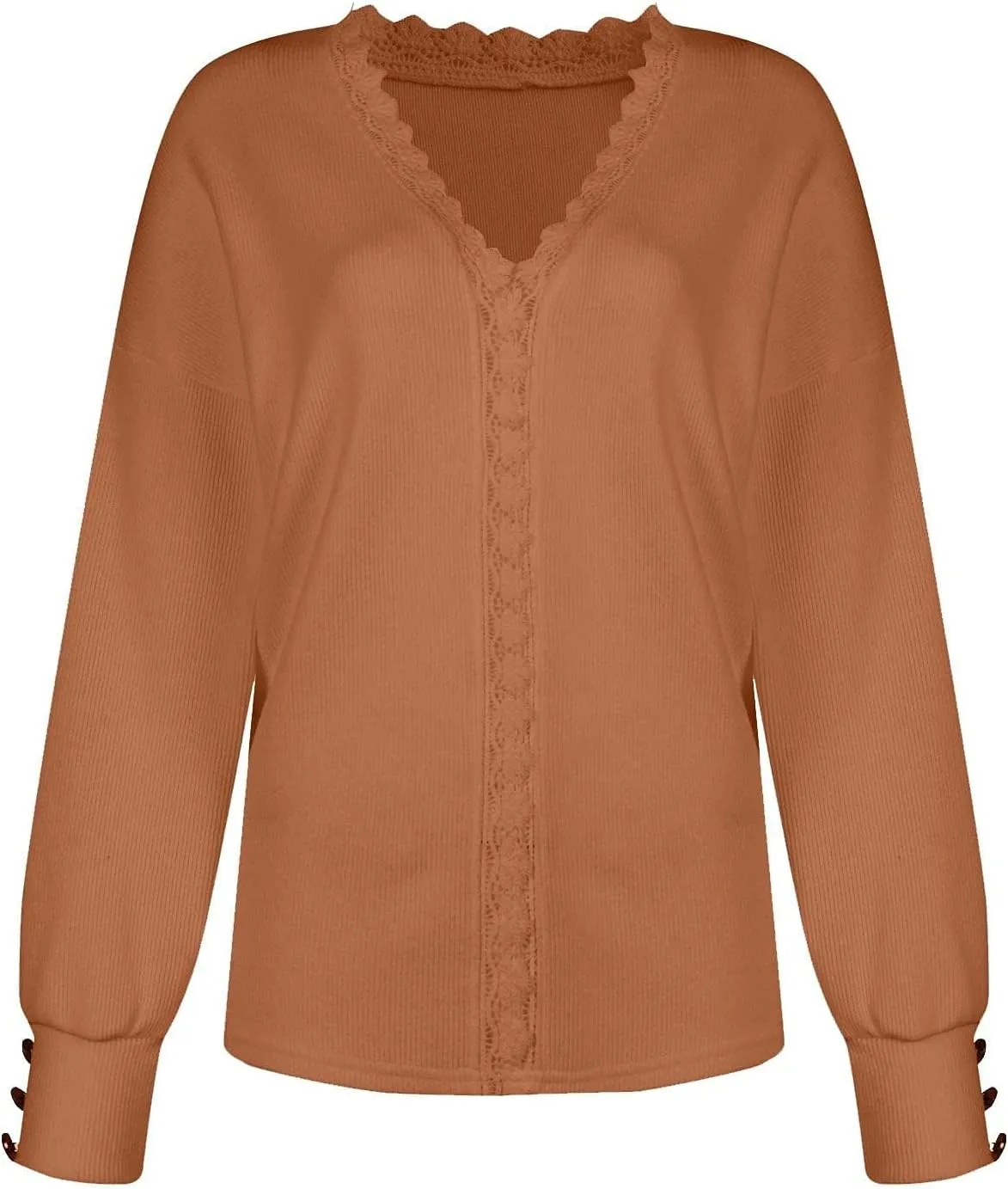 Womens Sweaters Trendy Fashion Long Sleeve Shirts Crochet V Neck Knit Pullover Tops Outfits Fall 2024 Oversized