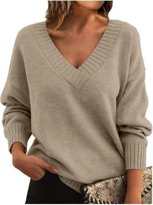 Womens Sweaters V Neck Fall Outfits 2024 Pullover Tops Winter Clothes Lightweight Long Sleeve Tops Casual Knit Shirts