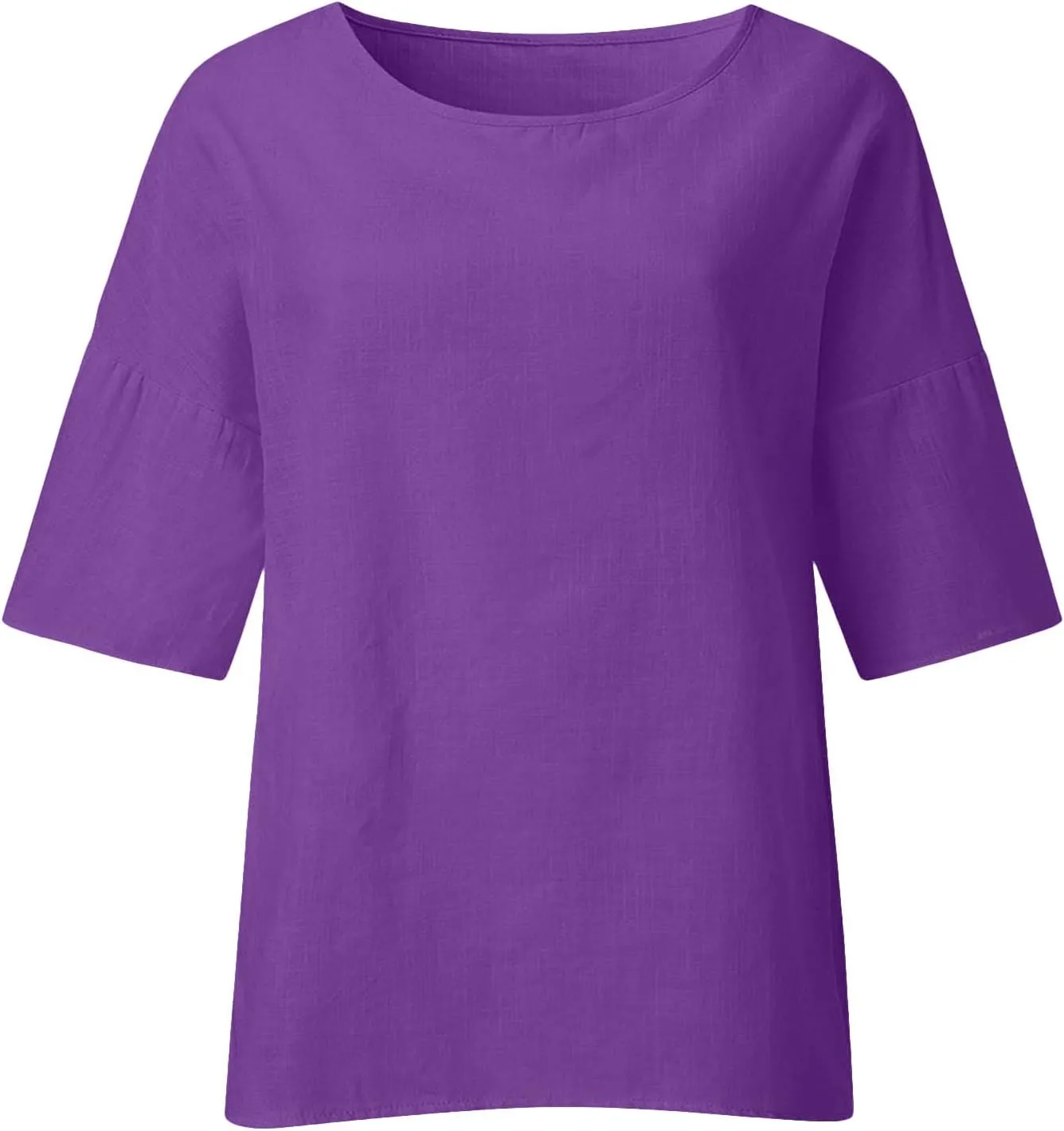 Womens T Shirts Cotton Loose Fit 3/4 Sleeve Crewneck Cotton Linen Top Blouse Casual Dressy Summer Loose Pullover 2024