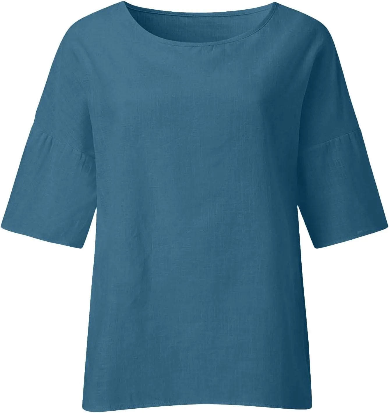 Womens T Shirts Cotton Loose Fit 3/4 Sleeve Crewneck Cotton Linen Top Blouse Casual Dressy Summer Loose Pullover 2024