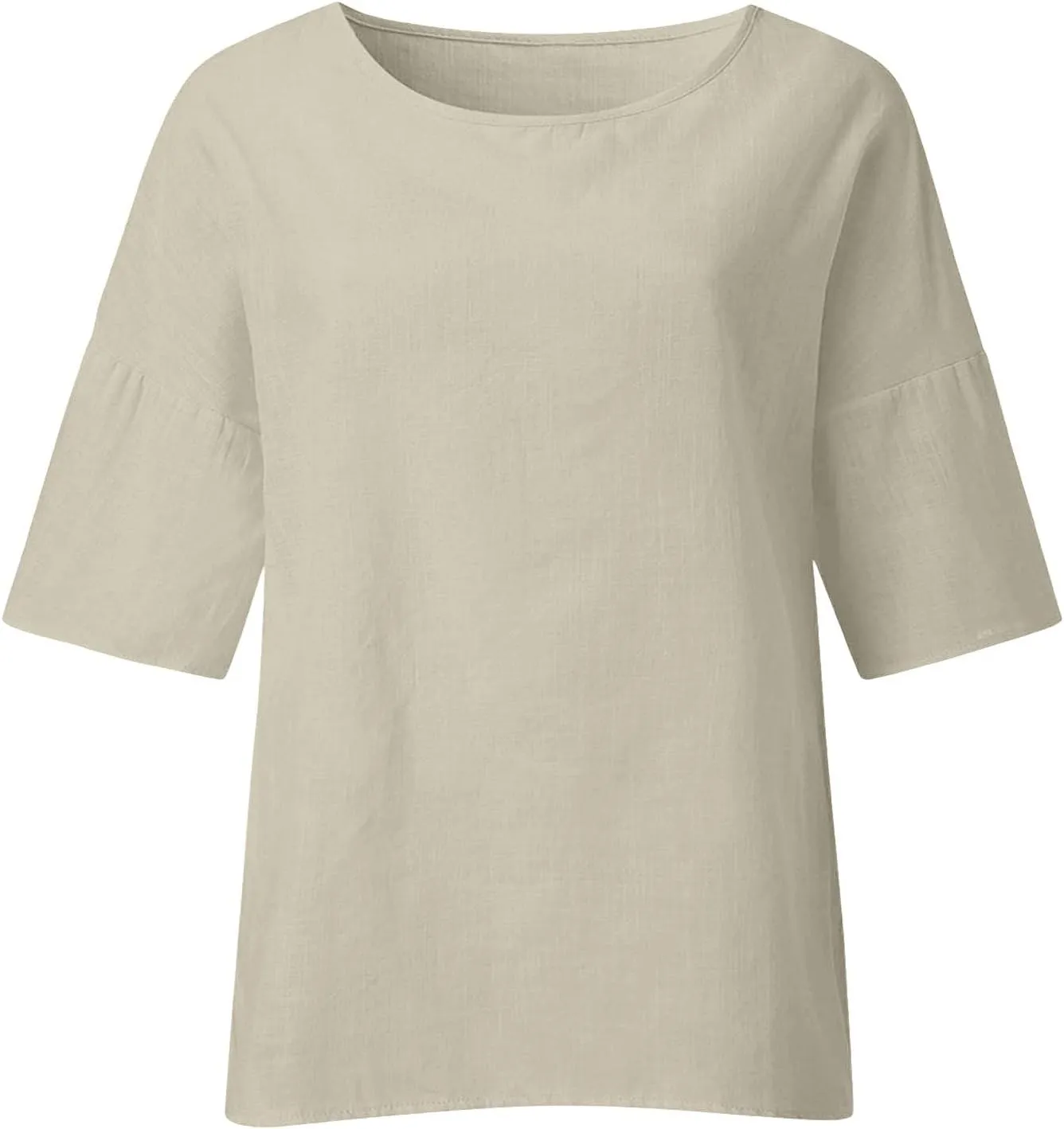 Womens T Shirts Cotton Loose Fit 3/4 Sleeve Crewneck Cotton Linen Top Blouse Casual Dressy Summer Loose Pullover 2024