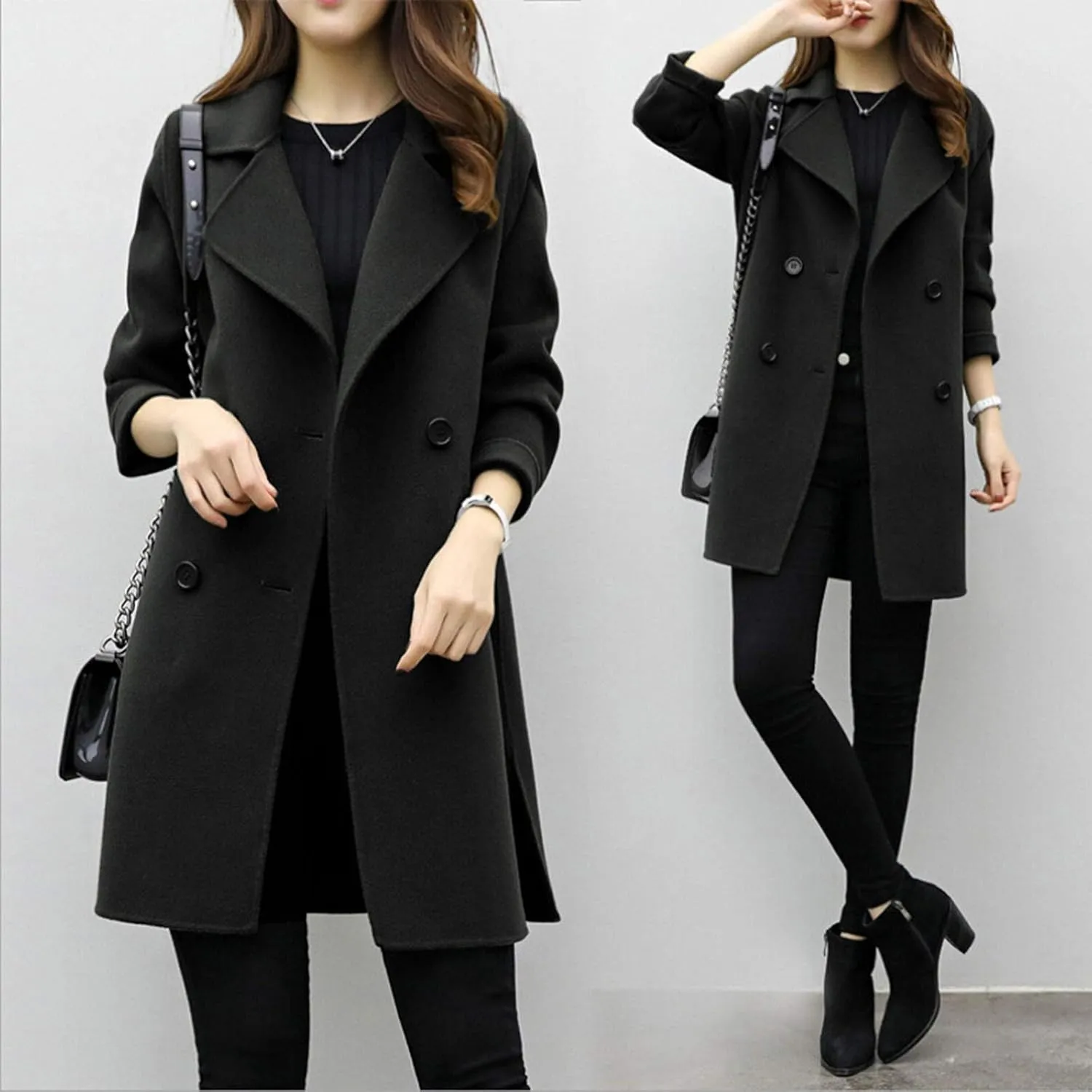 Womens Temperament Solid Trench Coat Long Sleeve Lightweight Overcoat Double Breasted Comfy Slim Outwear Business Suits