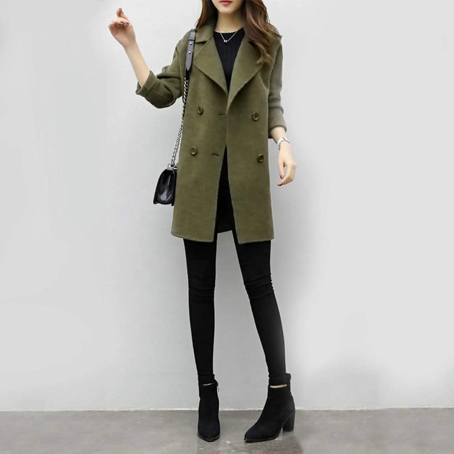 Womens Temperament Solid Trench Coat Long Sleeve Lightweight Overcoat Double Breasted Comfy Slim Outwear Business Suits