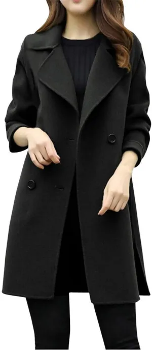 Womens Temperament Solid Trench Coat Long Sleeve Lightweight Overcoat Double Breasted Comfy Slim Outwear Business Suits