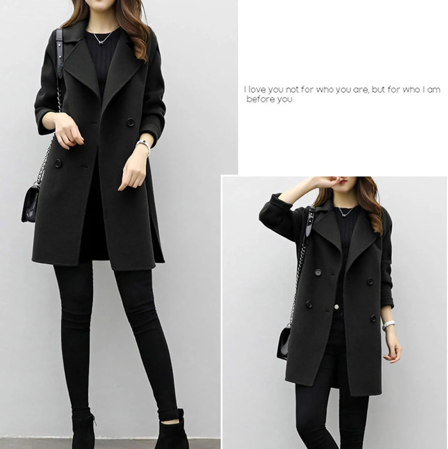 Womens Temperament Solid Trench Coat Long Sleeve Lightweight Overcoat Double Breasted Comfy Slim Outwear Business Suits
