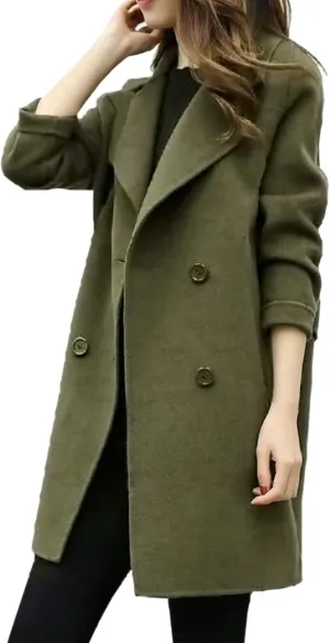 Womens Temperament Solid Trench Coat Long Sleeve Lightweight Overcoat Double Breasted Comfy Slim Outwear Business Suits