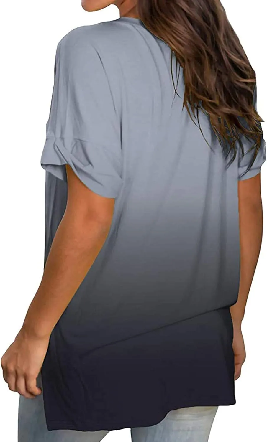 Womens Tops Casual Gradient T-Shirt Comfy Loose Tees V-Neck Tunic Top Short Sleeve Shirts Stripe Pullover Blouse