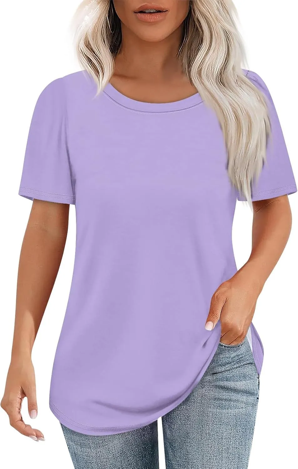 Womens Tops Dressy Casual Short Sleeve Round Neck Summer Shirts 2025 Blouses Lightweight Tees Trendy Plus Size Clothes