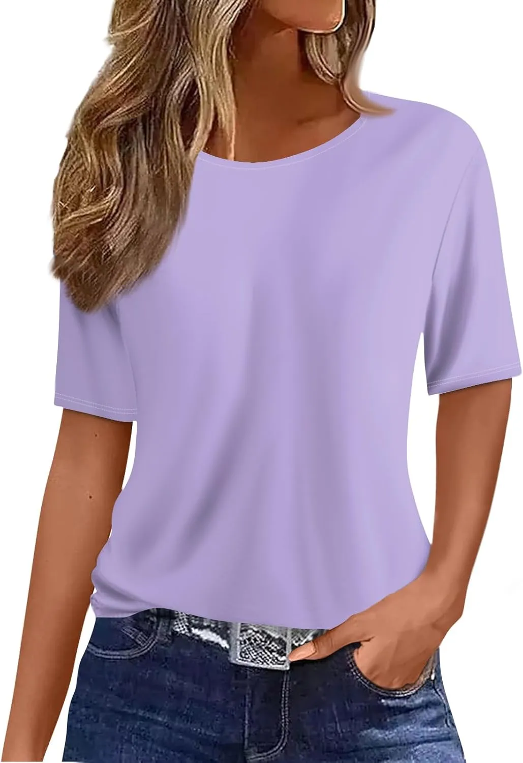 Womens Tops Dressy Casual Short Sleeve Round Neck Summer Shirts 2025 Blouses Lightweight Tees Trendy Plus Size Clothes