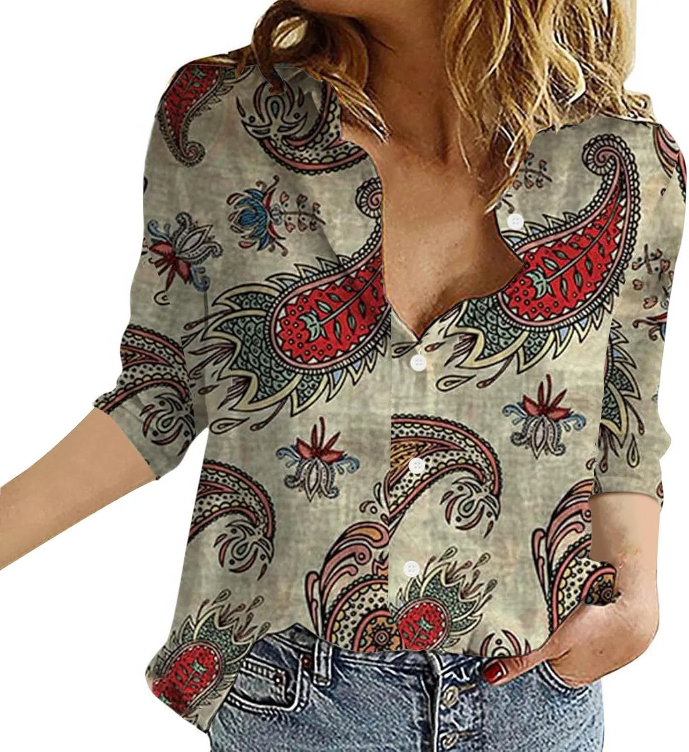 Womens Tops Long Sleeve Short Sleeved Shirt Bat Sleeves Large Size Loose Waisted Cotton Button Down Shirts for