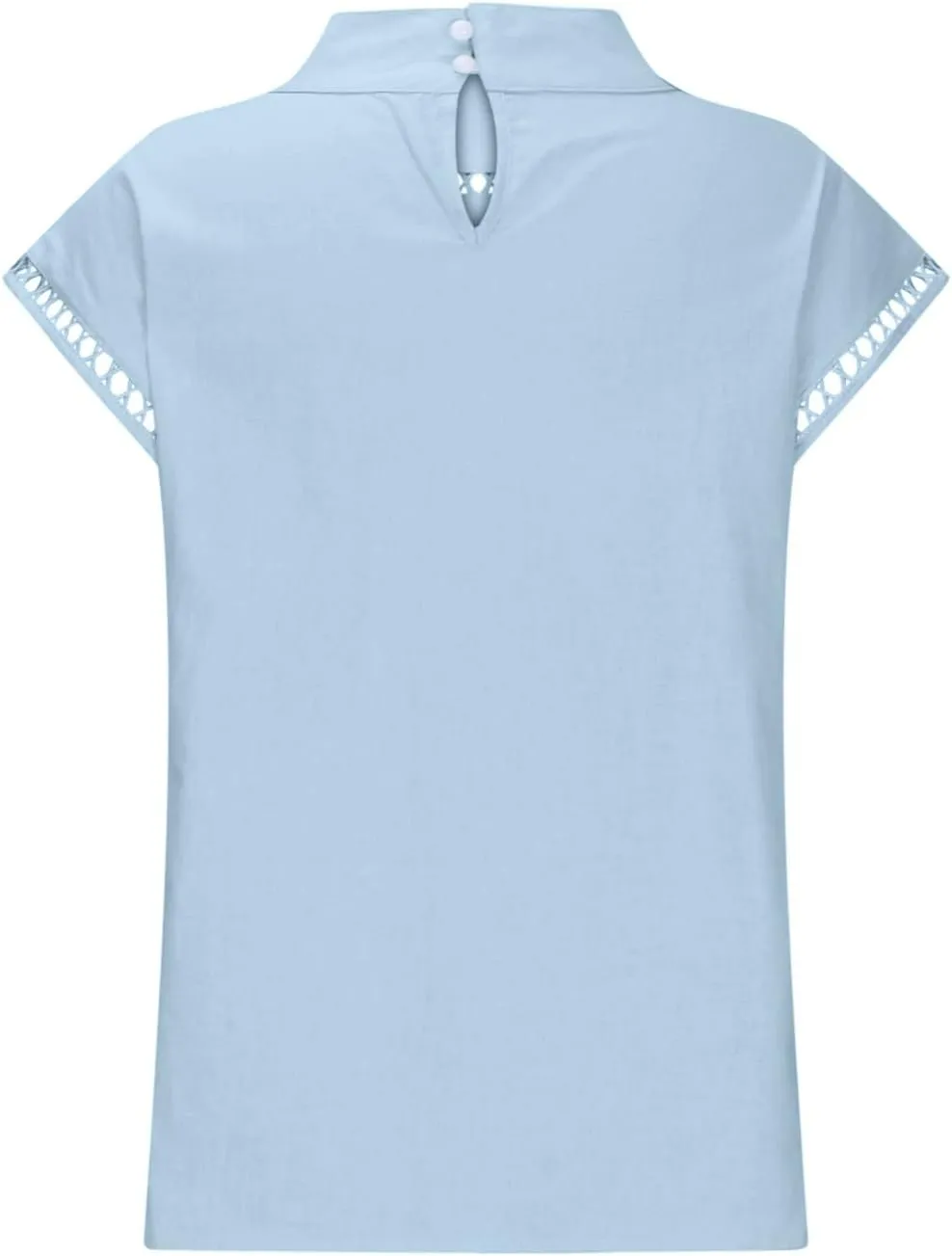 Womens Tshirts Cotton Linen Fashion Slim Fit High Neck Cap Sleeve Lace Shirt Summer Casual Sexy Cotton Linen Blouses