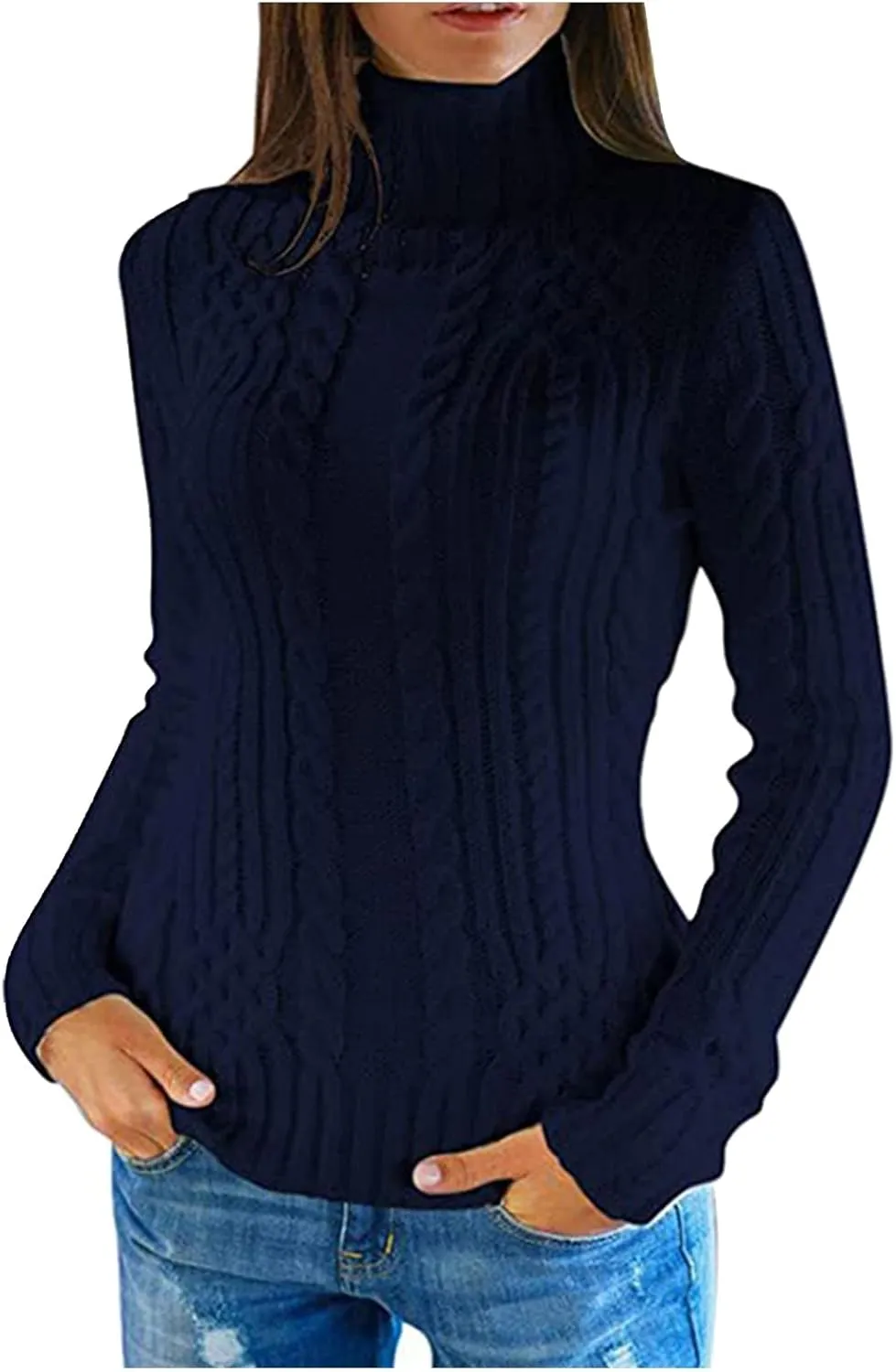 Women's Turtleneck Sweaters Casual Oversized Long Sleeve Color Block Side Slit Pullover Ribbed Knit Jumper Tops