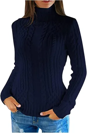 Women's Turtleneck Sweaters Casual Oversized Long Sleeve Color Block Side Slit Pullover Ribbed Knit Jumper Tops