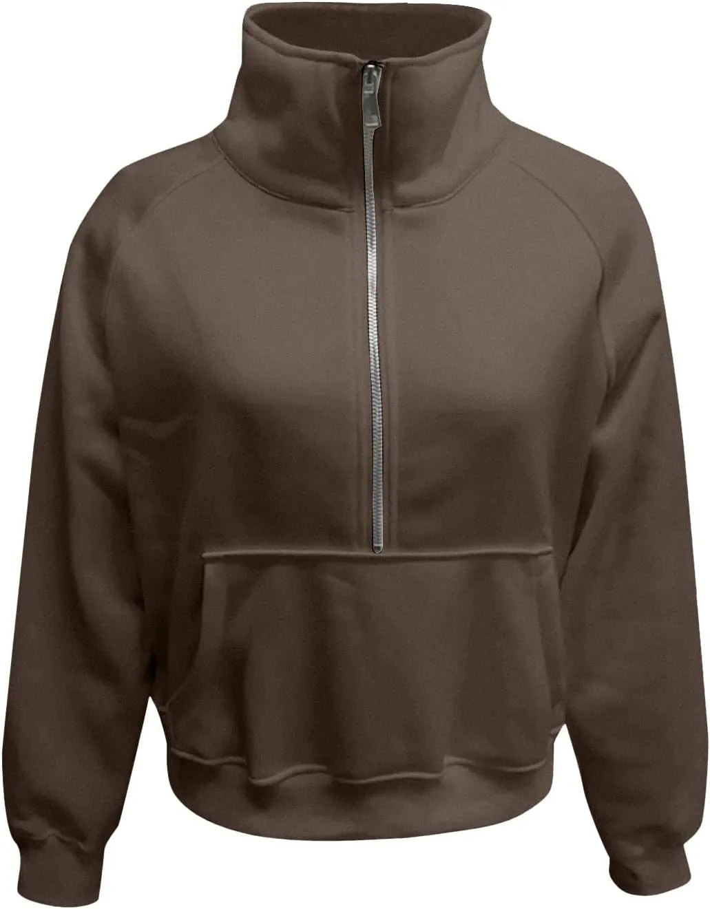 Womens Turtleneck Sweatshirts Solid Color Long Sleeve Pocket Casual Comfy Half Zip Cropped Pullover Fashion 2024