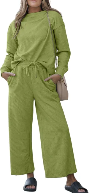 Women's Two-Piece Set Casual Lounge Set Relaxed Fit Two-Piece Outfit Black Soft Knit Fabric Long Sleeves Pullover