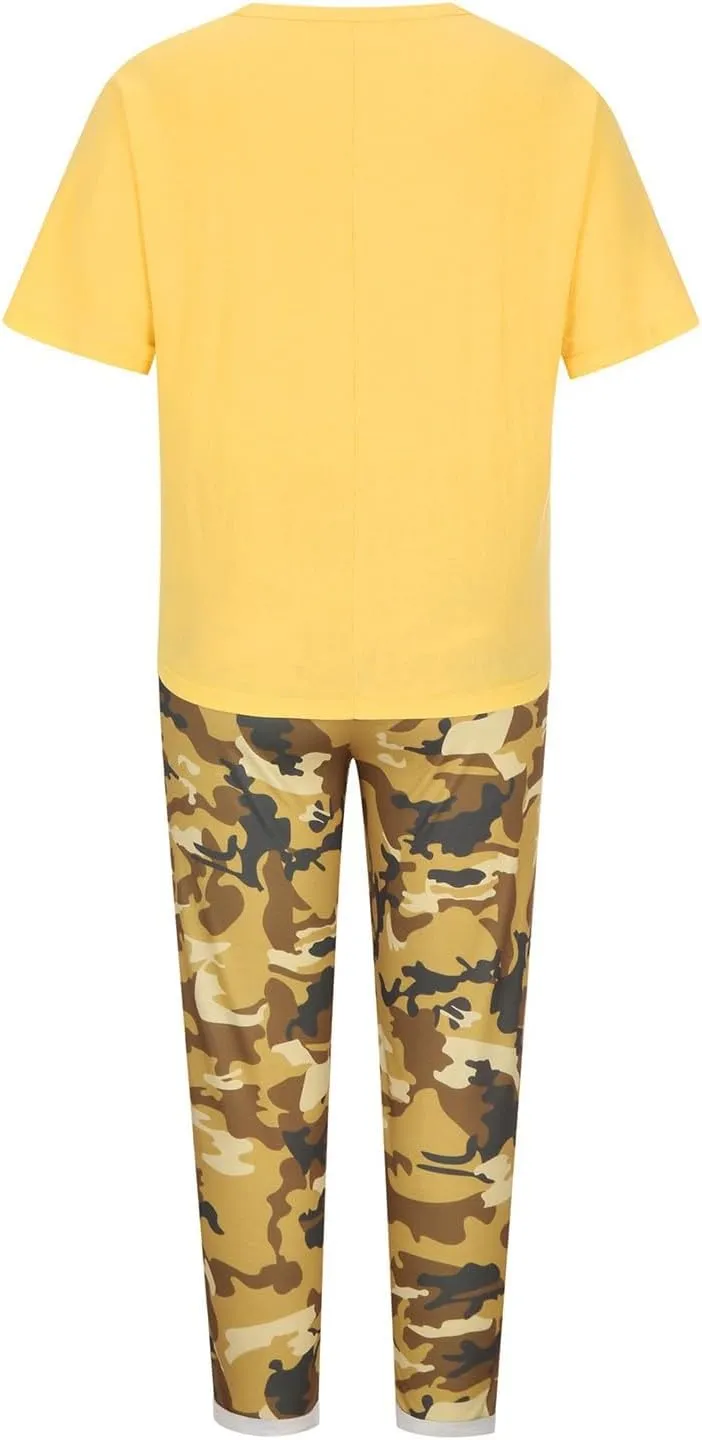 Womens Two Piece Sets Summer Linen Elbow Sleeve Tops Camouflage Jogger Pants Matching 2 Piece Outfits Lounge Tracksuit