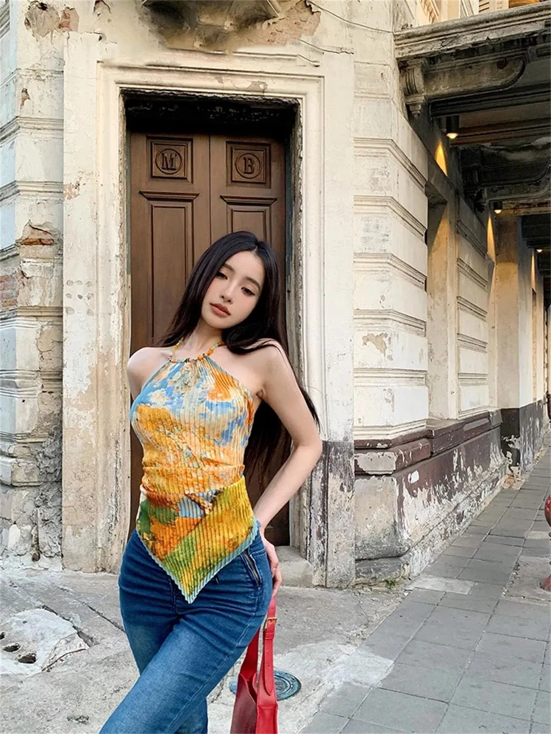 Women's Vintage Tank Tops Sleeveless Tie Dye Camis Y2k Retro Tops Japanese Tank