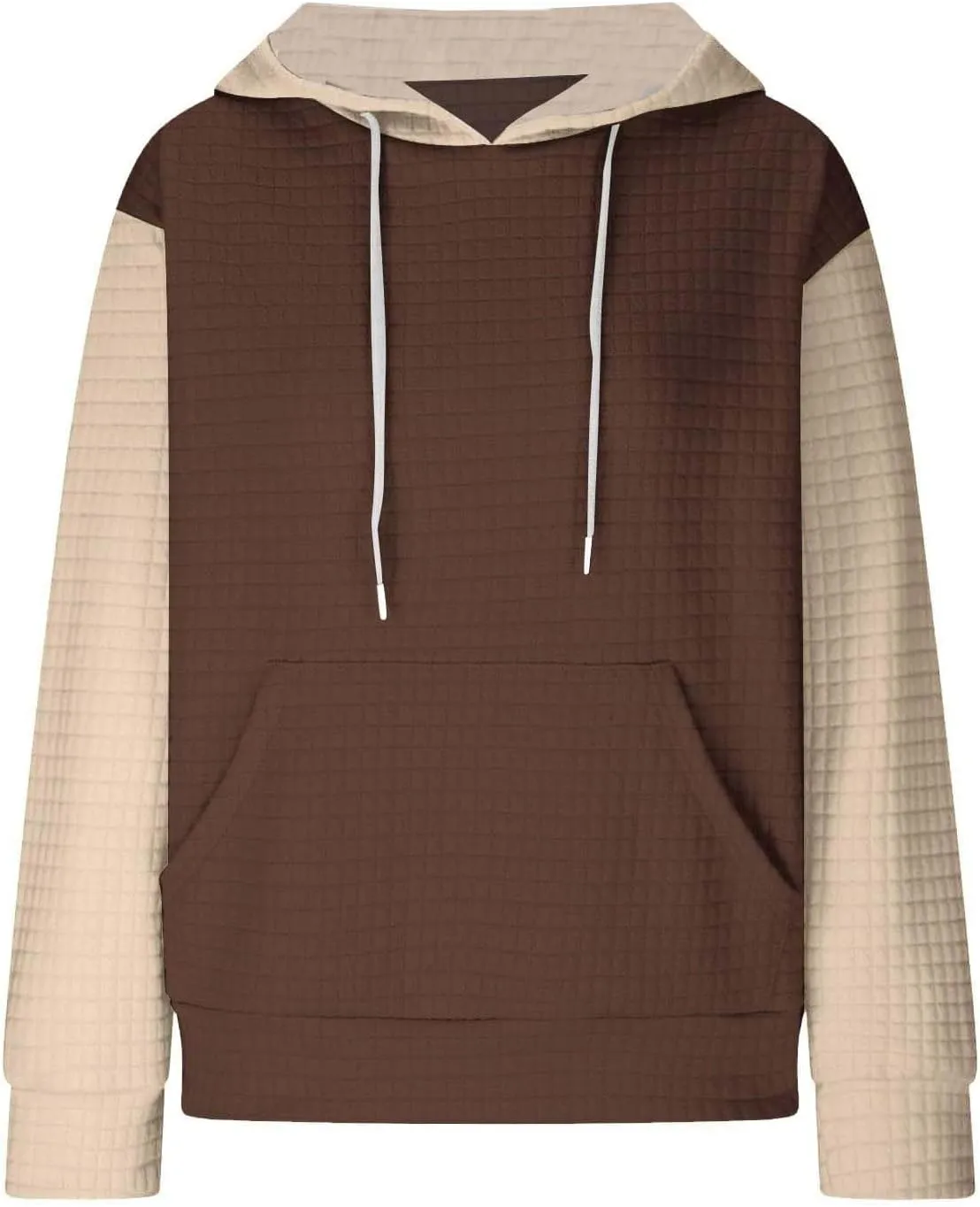 Womens Waffle Knit Hooded Sweatshirts Casual Long Sleeve Ladies Sweatshirts Tops Color Patchwork Hoodies Tops