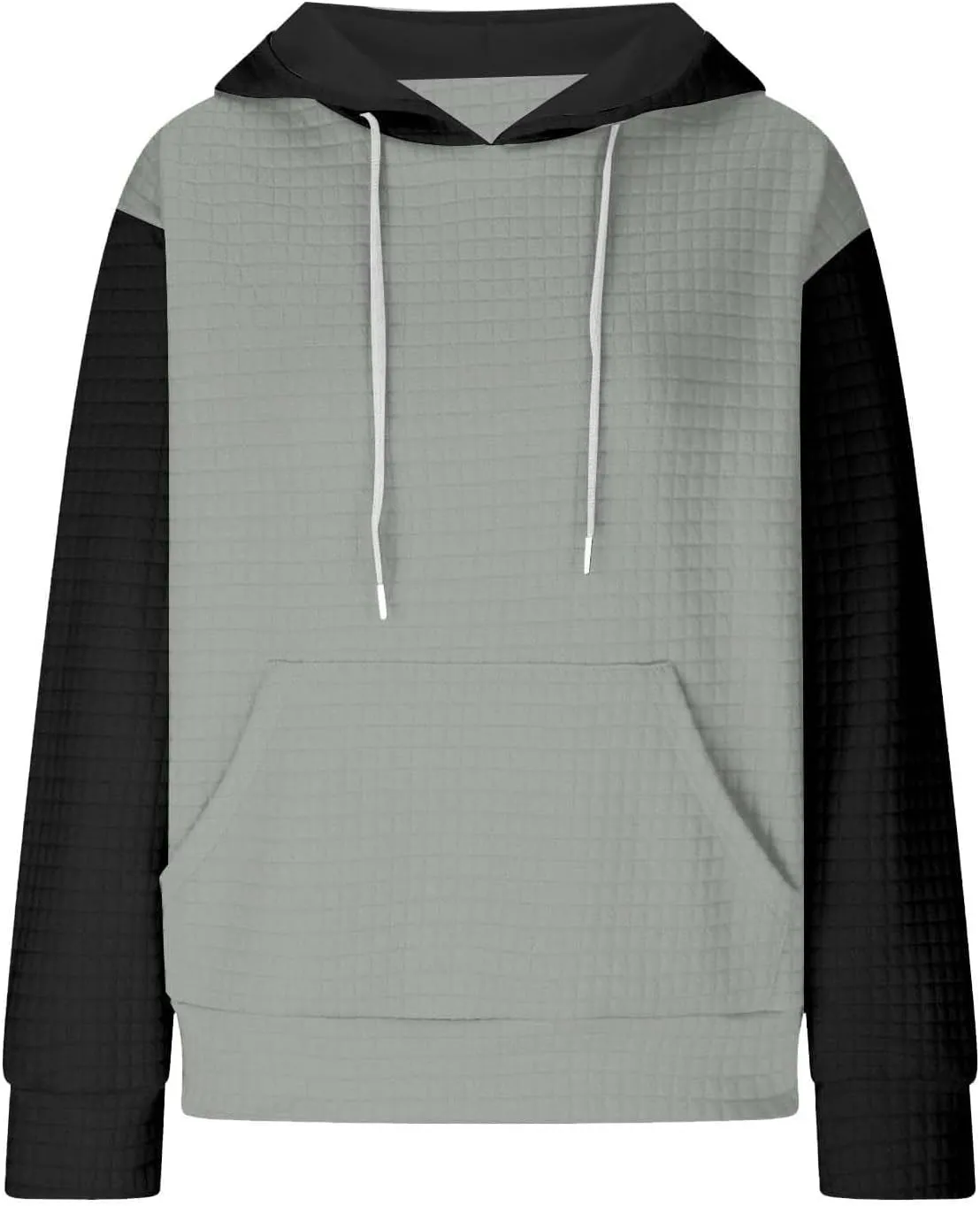 Womens Waffle Knit Hooded Sweatshirts Casual Long Sleeve Ladies Sweatshirts Tops Color Patchwork Hoodies Tops