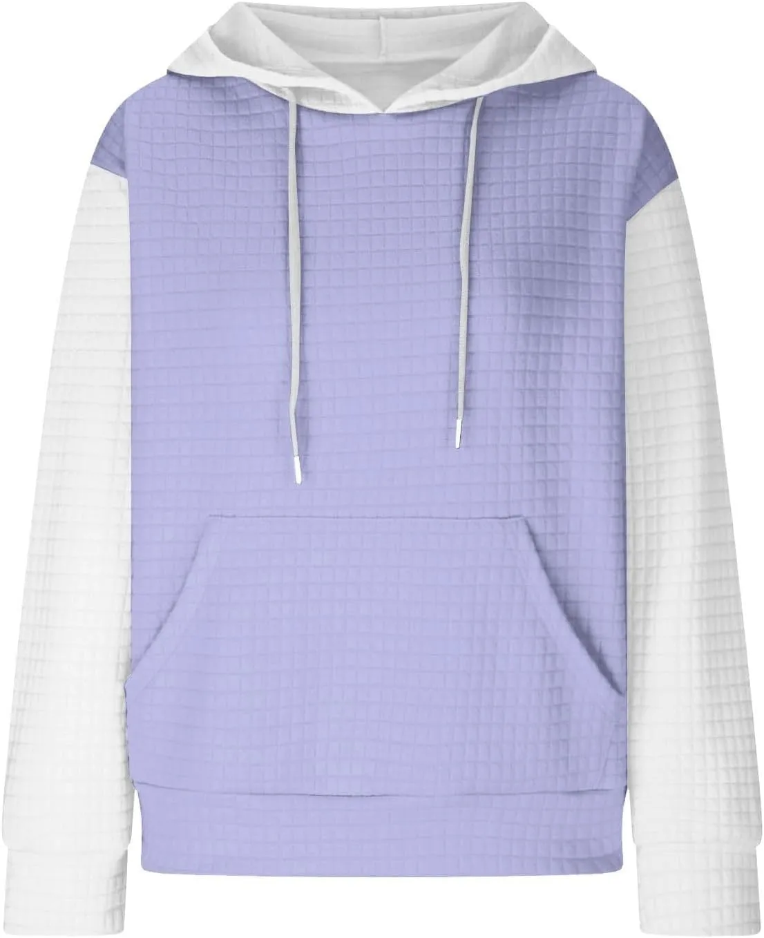Womens Waffle Knit Hooded Sweatshirts Casual Long Sleeve Ladies Sweatshirts Tops Color Patchwork Hoodies Tops