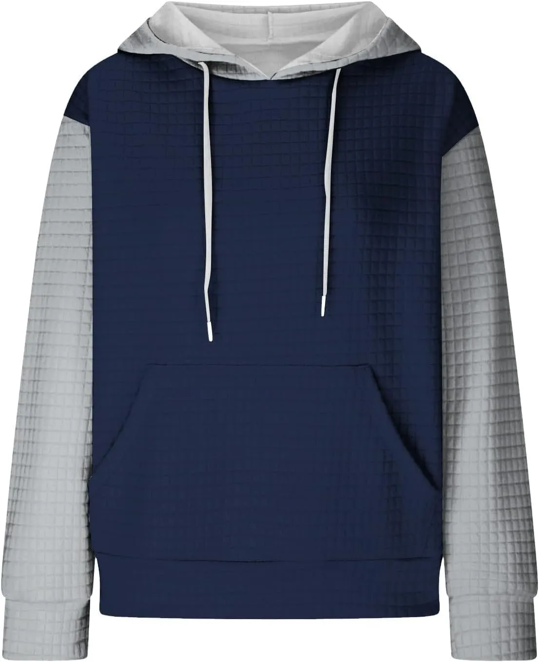 Womens Waffle Knit Hooded Sweatshirts Casual Long Sleeve Ladies Sweatshirts Tops Color Patchwork Hoodies Tops