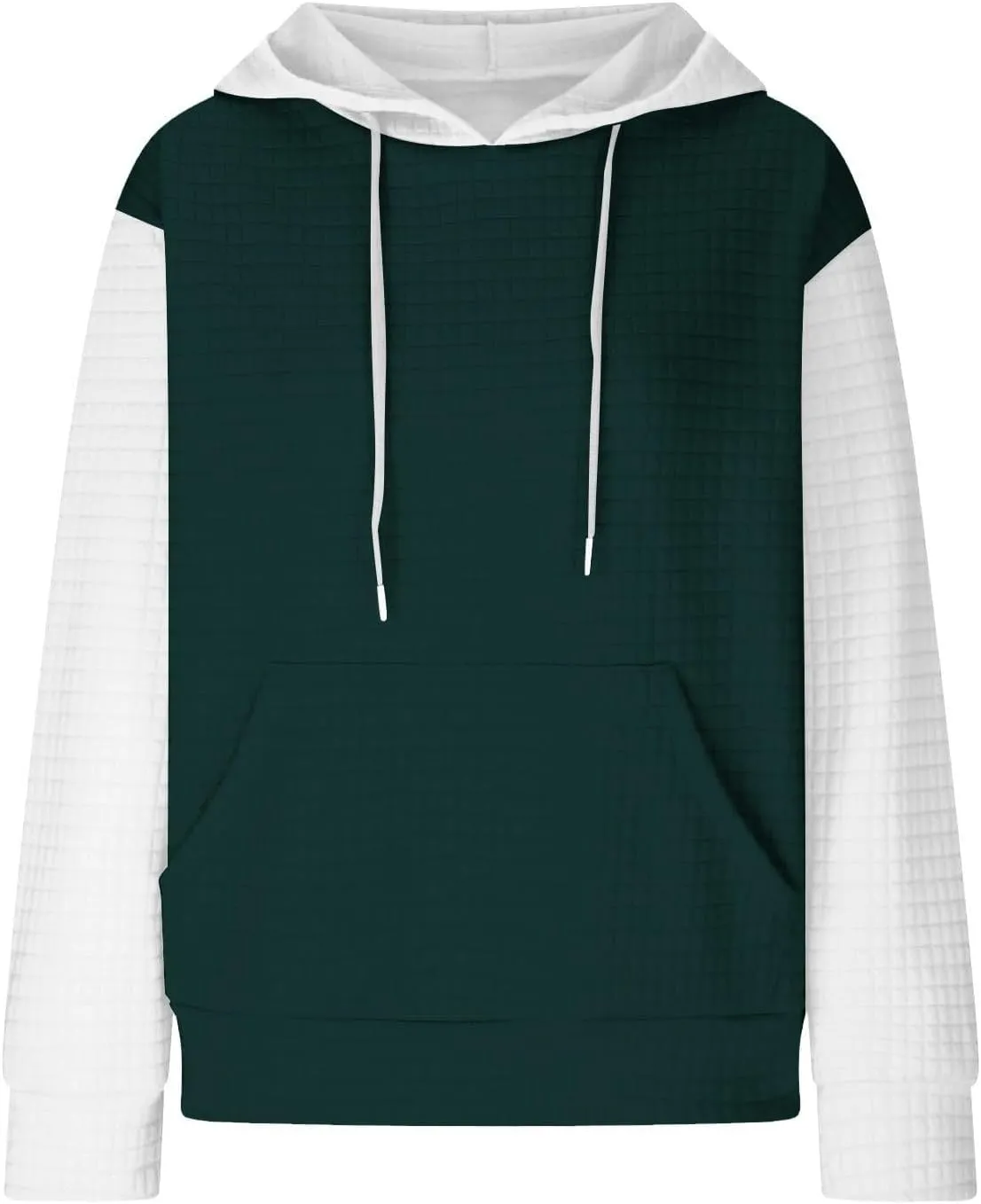 Womens Waffle Knit Hooded Sweatshirts Casual Long Sleeve Ladies Sweatshirts Tops Color Patchwork Hoodies Tops