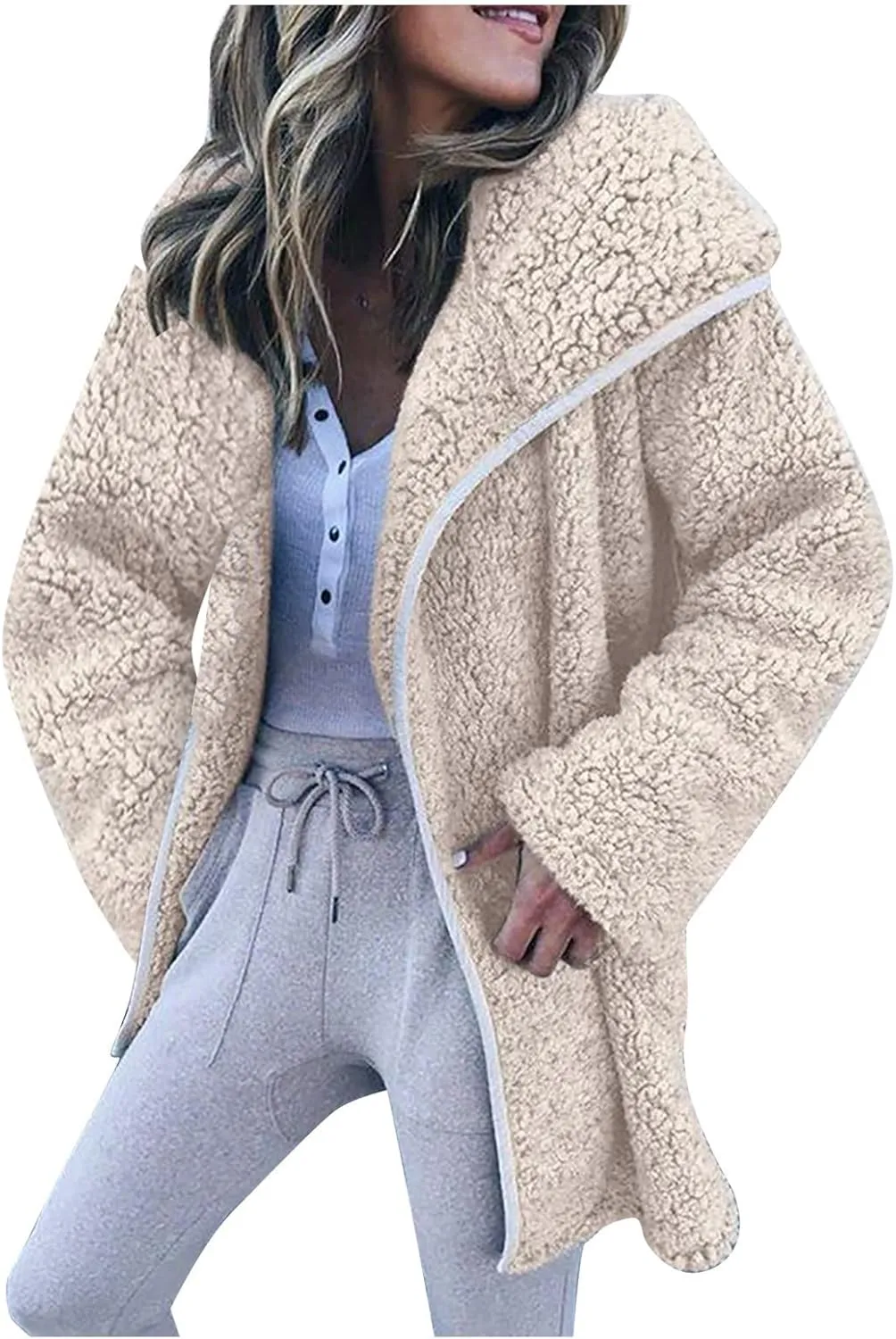 Womens Warm Winter Coats Fashion Faux Coat Cardigan Solid Lamb Cashmere Sherpa Jackets Long Sleeve Outerwear