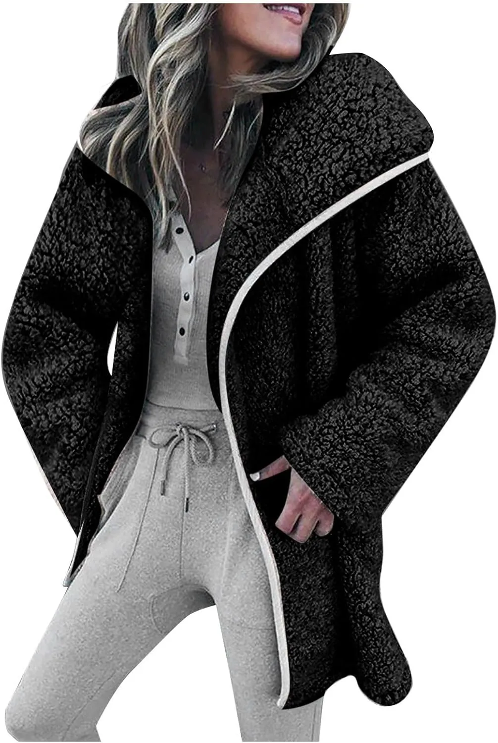 Womens Warm Winter Coats Fashion Faux Coat Cardigan Solid Lamb Cashmere Sherpa Jackets Long Sleeve Outerwear