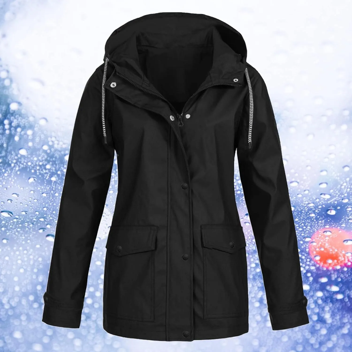 Womens Waterproof Rain Coat with Hood Lightweight Zip Up Fall Raincoat Active Outdoor Hooded Windbreaker