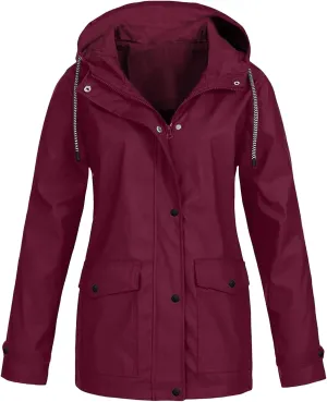 Womens Waterproof Rain Coat with Hood Lightweight Zip Up Fall Raincoat Active Outdoor Hooded Windbreaker