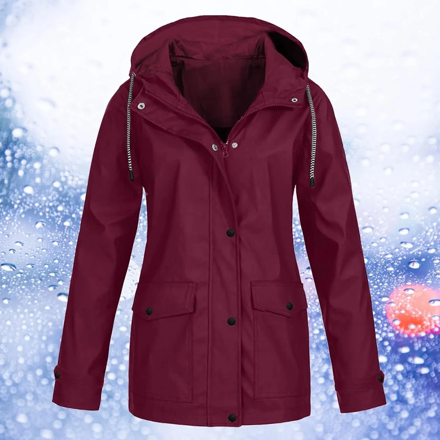 Womens Waterproof Rain Coat with Hood Lightweight Zip Up Fall Raincoat Active Outdoor Hooded Windbreaker
