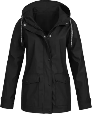 Womens Waterproof Rain Coat with Hood Lightweight Zip Up Fall Raincoat Active Outdoor Hooded Windbreaker