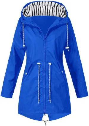 Women's Waterproof Rain Jacket Lightweight Hooded Windproof Jaket Adjustable Hiking Outdoor Windbreaker with Pockets