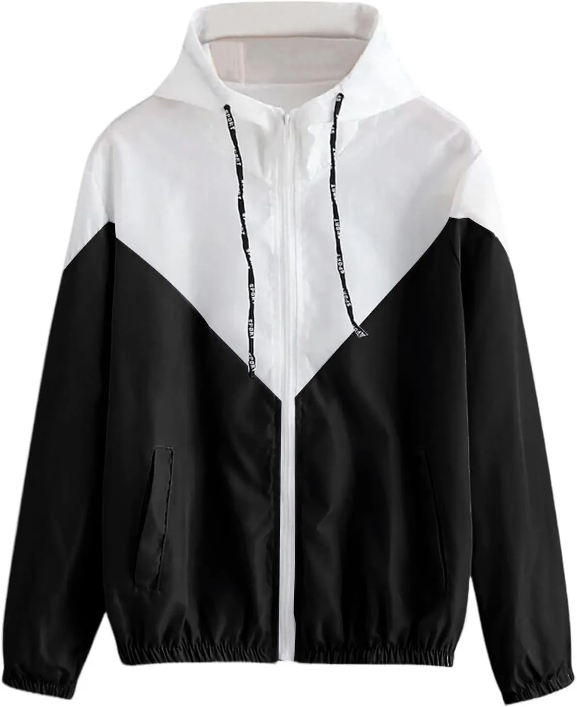 Women's Waterproof Rain Jackets Lightweight Hooded Color Block Windbreaker Active Outdoor Coat Zip Long Sleeve Top