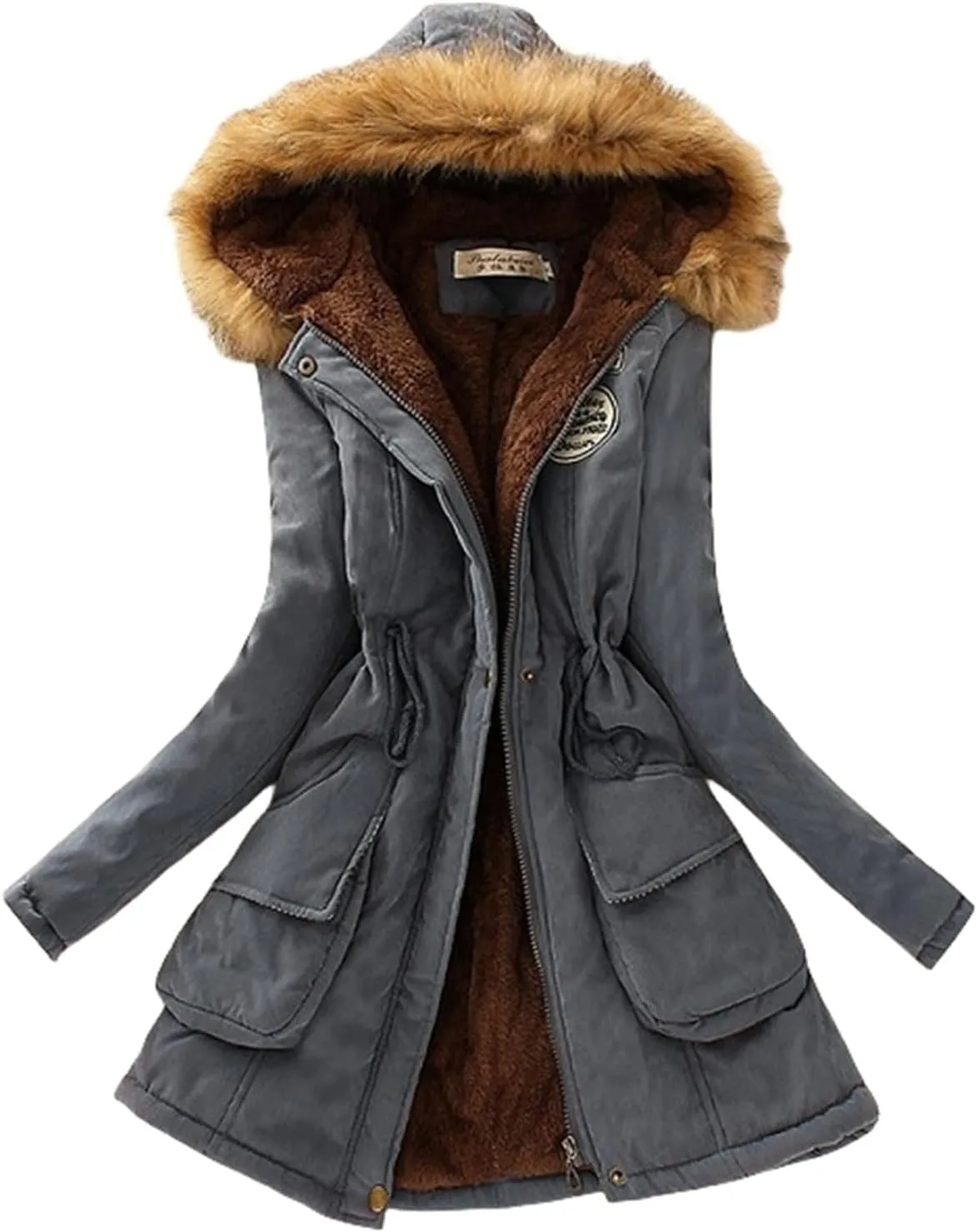 Women's Winter Coat Casual Fleece Parka Zip Up Hooded Jacket Lamb Wool Coat Mid Length Sherpa Outwear with Pocket
